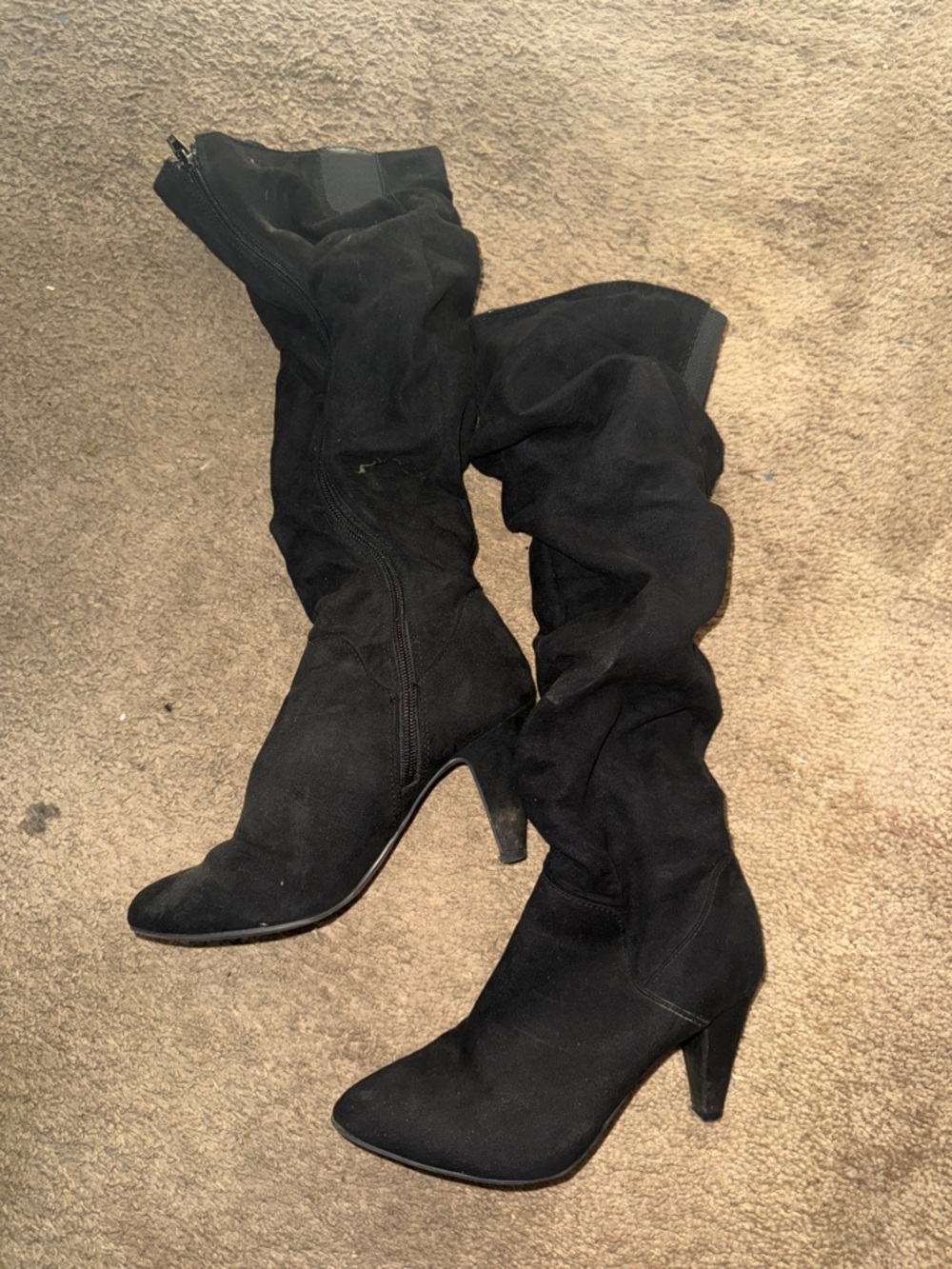 Black Suede High Heel Knee-High Boots
